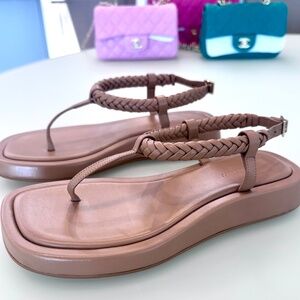 NEW GIA BORGHINI x RHW Flat Hazelnut (Nude/Tan) Leather Thong Sandal Size 37